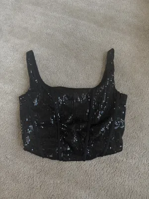 Sincerely Jules Black Sequin Corset Crop Top Size S thumbnail 2