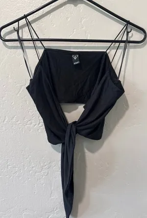 Windsor Black Ties in the Front Spaghetti Strap Crop Top thumbnail 1