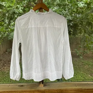 J.Crew Women's Long-Sleeve Ruffle Shirt In Floral Eyelet White Size M thumbnail 2