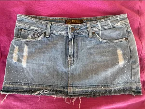 Angel Denim | Light Wash Studded Frayed Mini Skirt | L thumbnail 7