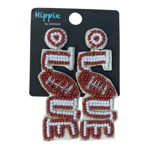 Hippie by JolliMolli Football LOVE Beaded Earrings Womens‎ OS Red White Gameday thumbnail 3