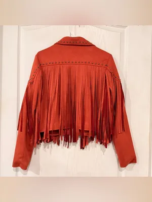 FINAL PRICE Blue B Rustic Orange Suede Fringe Jacket with Stud Details Size M thumbnail 8