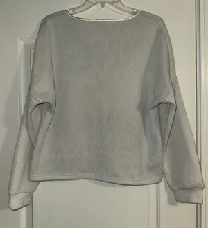 Shein white Garment Eyelets Pocket Front Tee ribbed long sleeve top thumbnail 3