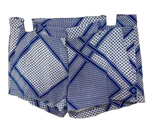 Amanda Uprichard Blue White Geometric Pattern Silk Shorts Women's Size S thumbnail 1