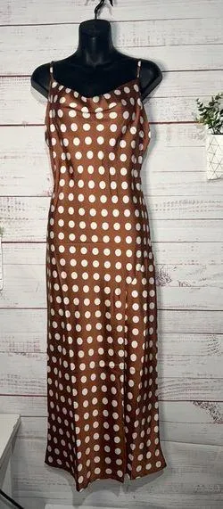 Paper Hearts Copper & White Polka Dot Maxi Slip Dress thumbnail 1
