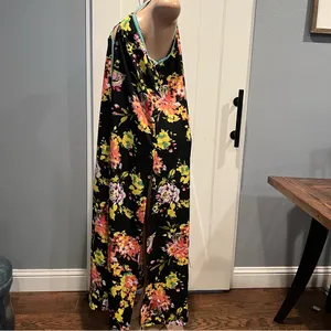 Floral sheer swim coverup Maxi Dress w/embroidery Trim size L high side slits thumbnail 9
