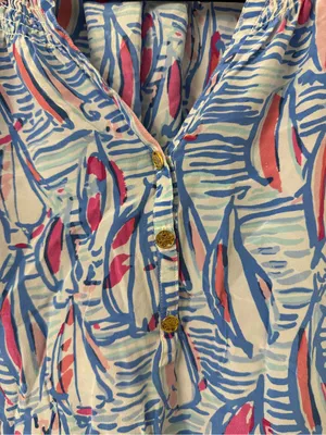 {M} Lilly Pulitzer Silk Elsa Top Red Right Return Sailboat RRR Blouse thumbnail 2