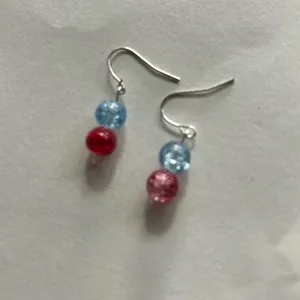 3/$20 Blue and Red Dual Crystal Beaded Silver Plated Dangling Drop Earrings thumbnail 2
