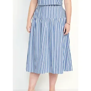 Old Navy Chambray Blue Stripe Dropped Waist Midi Skirt NEW Womens XL Flowy thumbnail 2