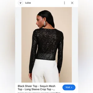Lulu's Black Sheer Sequin Blouse | Women’s Size Medium thumbnail 10