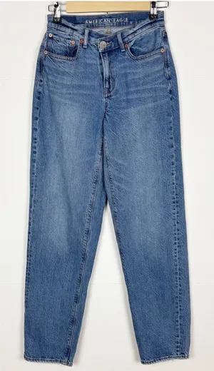 American Eagle Baggy Denim Jeans Size 2 High Rise Distressed Medium Wash thumbnail 1