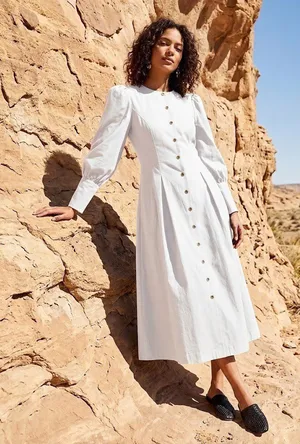 NWT Reformation Halia in White Button-Front Cotton Midi Shirt Dress 12 thumbnail 1