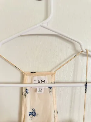 Cami NYC Silk Cream with Blue Floral Lace Trim Mini Dress thumbnail 4