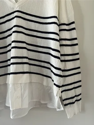 Adrianna Papell Black White Striped Layered Sweater XL Coastal Preppy Business thumbnail 4