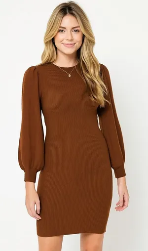Hyfve brown puffer sleeves sweater dress size large ladies cute‎ modest thumbnail 1