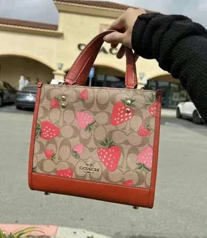 coach Dempsey Tote 22 In Signature Canvas With Wild Strawberry Print CH324 thumbnail 1