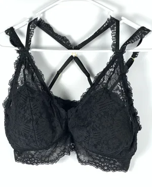 Aerie Bralette XL Black Lace Strappy Racerback Wireless Pullover Bra thumbnail 1