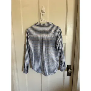 J.Crew‎ blue & white striped linen cotton bottom front top size small thumbnail 2
