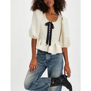 Free People NEW Pamela Bow Top in White Alyssum M thumbnail 7