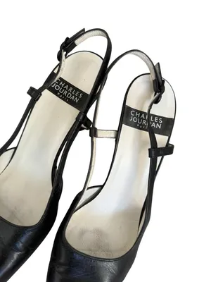 CHARLES JOURDAN Vintage Black Leather Slingback Heels Size 6.5 thumbnail 6