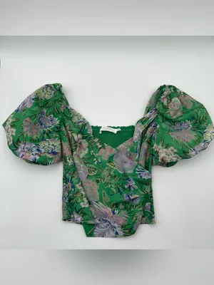 ASTR the Label Summer Magic Green Floral Print Puff Sleeve Wrap Top Blouse Small thumbnail 4