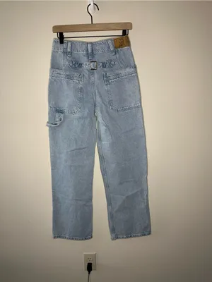 Free people we the free major leagues mid rise carpenter jeans light wash sz 24 thumbnail 4