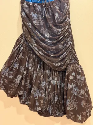 Let Me Be Blue Printed Asymmetrical Ruched Polyester Midi Dress Sz XS Boho Chic thumbnail 12