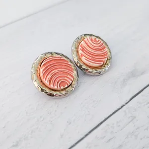 Vintage Clip On Earrings Orange & Cream Circle thumbnail 4