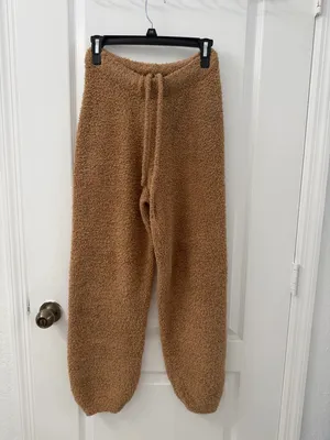 SKIMS Brown Cozy Teddy Fleece Jogger Lounge Pants Drawstring Womens (Size S/M) thumbnail 3