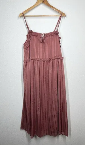 Arula Chiffon Ruffled Midi Dress Size A 1X Metallic Stripe Rose thumbnail 1