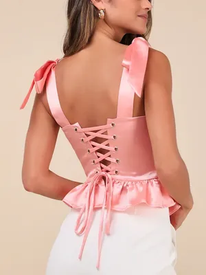 LULUS Coquettish Pink Lace Up Bustier Top thumbnail 2