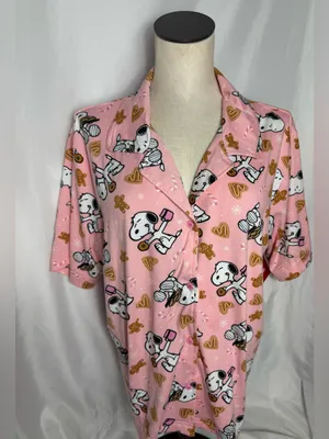 Snoopy peanuts Pajama Top - Cozy Short Sleeve Button-Up NWT XL thumbnail 1
