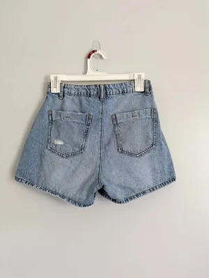 Zara High Rise Denim Skort XS Wrap Front Button Jean Shorts thumbnail 4
