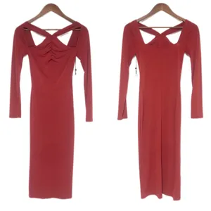ASTR Brick Red Cutout Long Sleeve Midi Dress Size‎ XS Cockail Party Fall Winter thumbnail 2