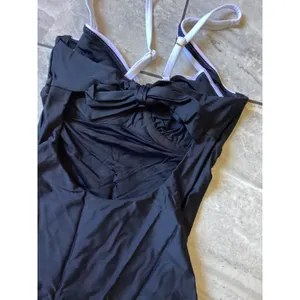 Quince Italian Underwire One Piece Swimsuit Black White Bow Back ATG001 Size S thumbnail 5