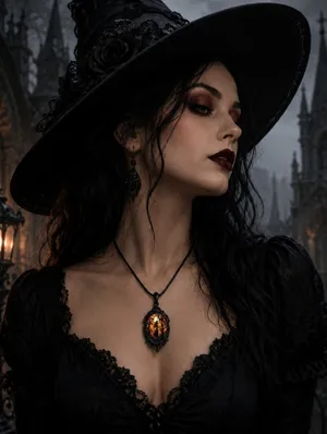 Retro Style Bat Witch Pendant Cameo Black Pendant Necklace Gothic Glass Pendant thumbnail 1