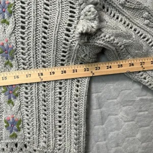 Zara Grey Knit Sweater Floral Embroidered Ruffle Collar S Twee Cottagecore Boho thumbnail 6