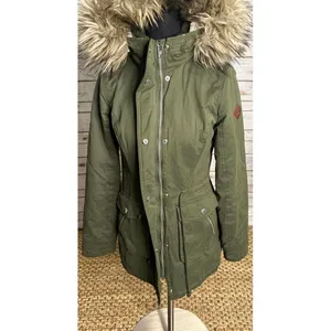 Hollister olive green sherpa-lined faux-fur trimmed hooded parka Size XS thumbnail 4