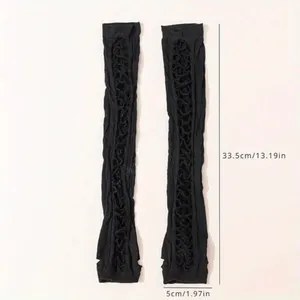 Vintage Hollow Out Black Elastic Arm Cover Fingerless Elbow Sleeves One‎ Size thumbnail 8