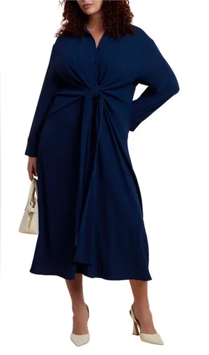 Eloquii Oversized‎ Navy Tie Front Dress 20W Elegant Quiet Luxury Contemporary thumbnail 1
