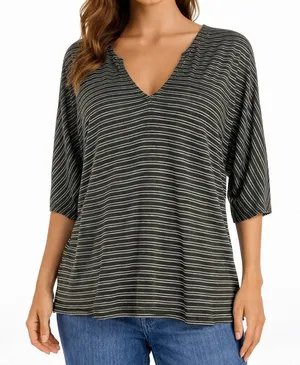 Soft Joie 3/4 Dolman Sleeves V Neck Striped Casual Top Green Size XS thumbnail 1