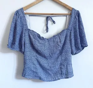 Abercrombie & Fitch Floral Dainty Top Size Small Blue White Crop Blouse Vacation thumbnail 1