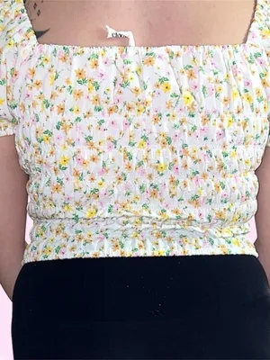 Elodie White floral smocked top. thumbnail 3