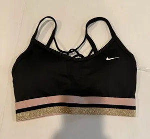 Nike Indy Icon Clash Light-Support Sports Bra with Metallic Gold and Pink Trim thumbnail 1