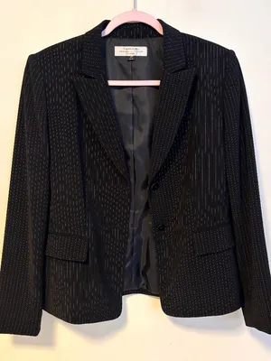 Tahari Business Two Button Blazer Jacket Black Pinstripes Womens Size 10 Petite thumbnail 1