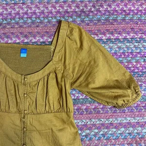 OLD NAVY BROWN BUTTON FRONT BOHO PEASANT BLOUSE thumbnail 3