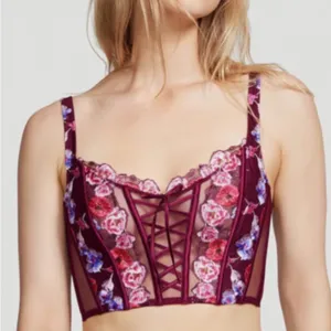 Victoria's Secret dream angels Burgundy floral embroidery corset bra lingerie thumbnail 2