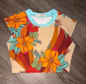 Free People Beach Floral Bikini Swim Top in Orange and Turquoise thumbnail 1