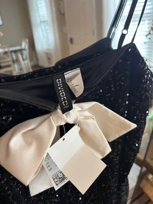 H&M Bow Dress White Sequin Black thumbnail 3