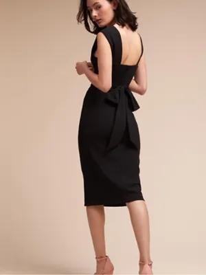 BHLDN Danica Dress Women 6 Black Excellent V-Neck Back Sash Tie Sheath Dress thumbnail 2